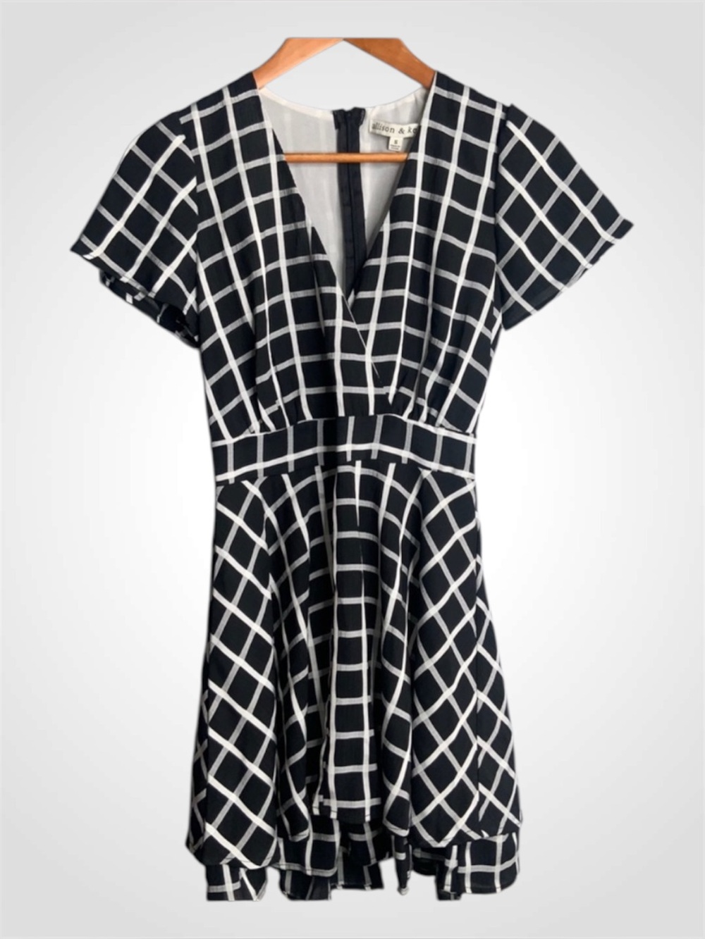 Allison & Kelly Black and White Fit & Flare Grid Mini Flirty Dress Small